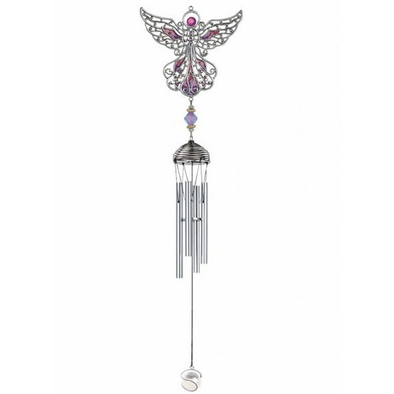 FC Design 21" Long Purple Angel Pewter and Gem Wind Chime Garden Patio Decoration