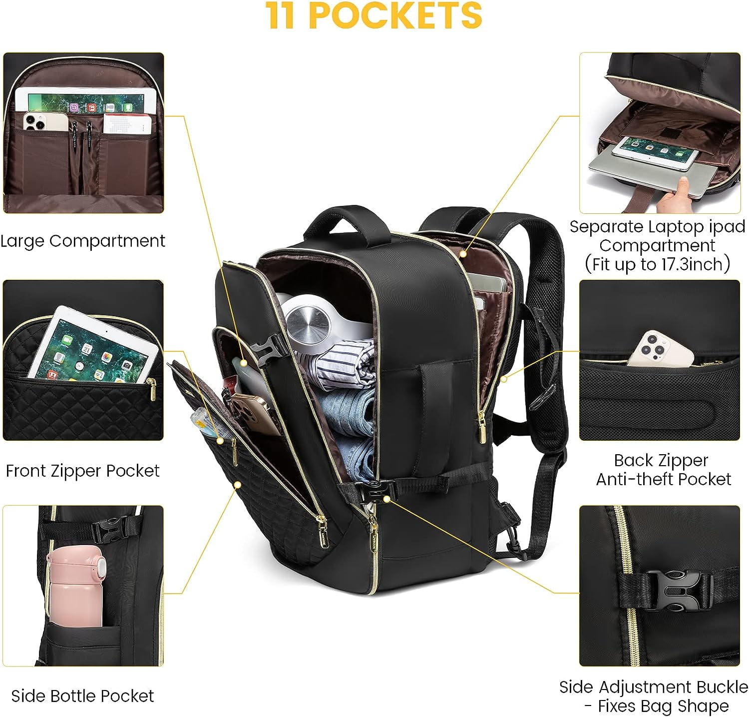 Lovevook Travel Laptop Backpack, Waterproof Carry-on Luggage Backpack Flight Approved Fit 17.3" Laptop,40L Suitcase Daypack Business College Weekend Overnight Bag with 3 Packing Cubes