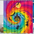thumbnail image 1 of Whimsical Halloween Shower Curtain - Colorful Moon, Bats & Witches Design, 1 of 4