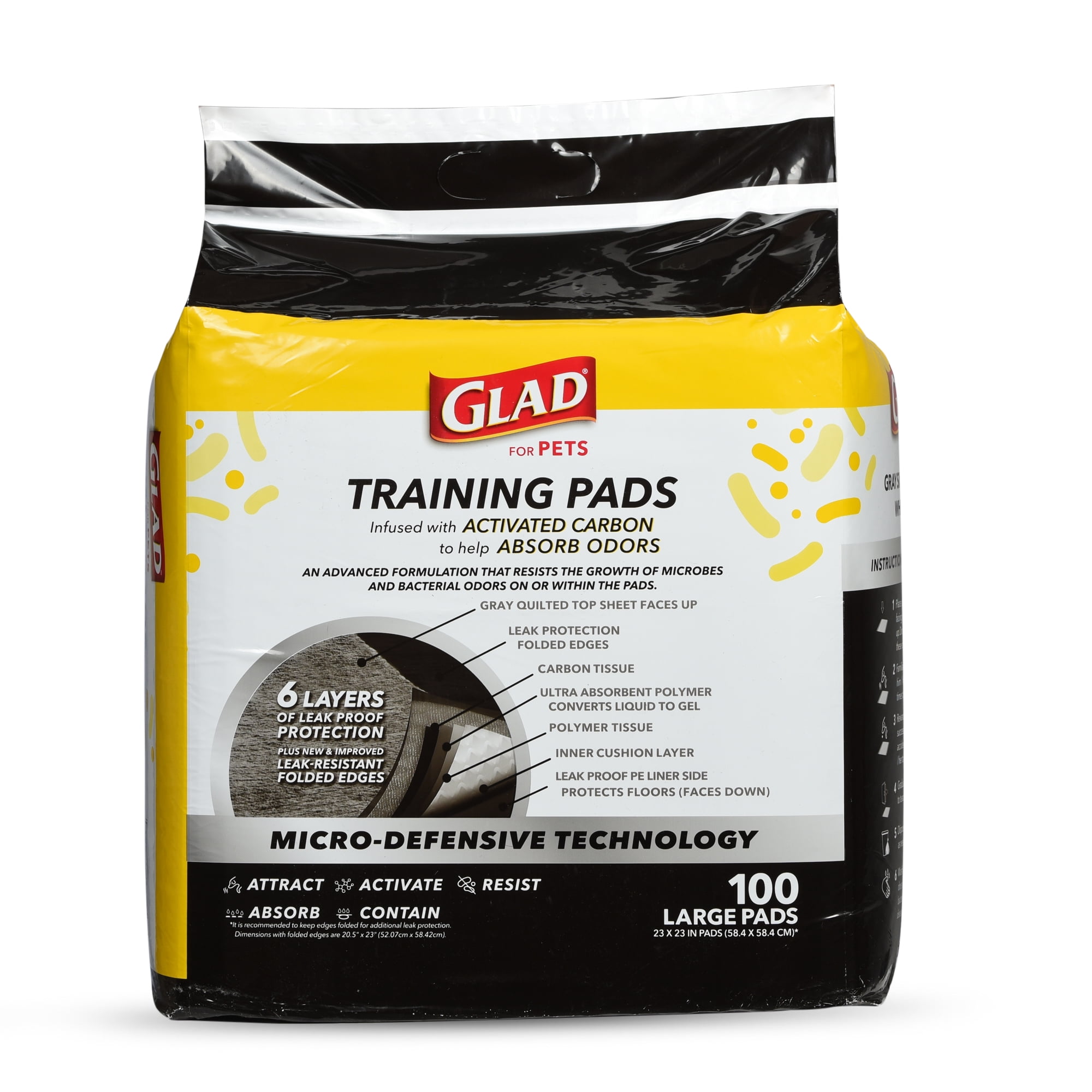 Glad Activated Carbon Puppy Training Pads with Anti-Microbial Technology, 23"x23" 100ct