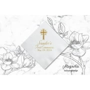 50pcs Personalized Napkins, First Communion Baptism Napkin, Cocktail Size Personalized Napkins,(5"x5") Luncheon Dinner Christening Decoratio