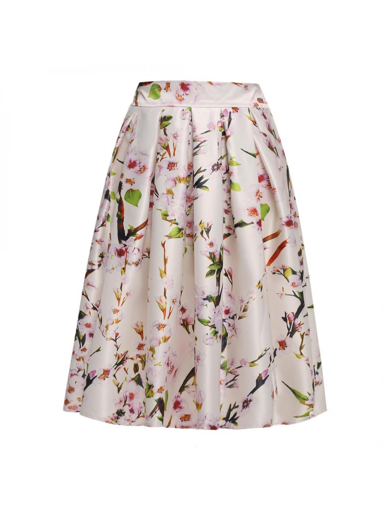 Fshion Lady Women's Retro Style Floral Pattern Pleated Skirt Casual