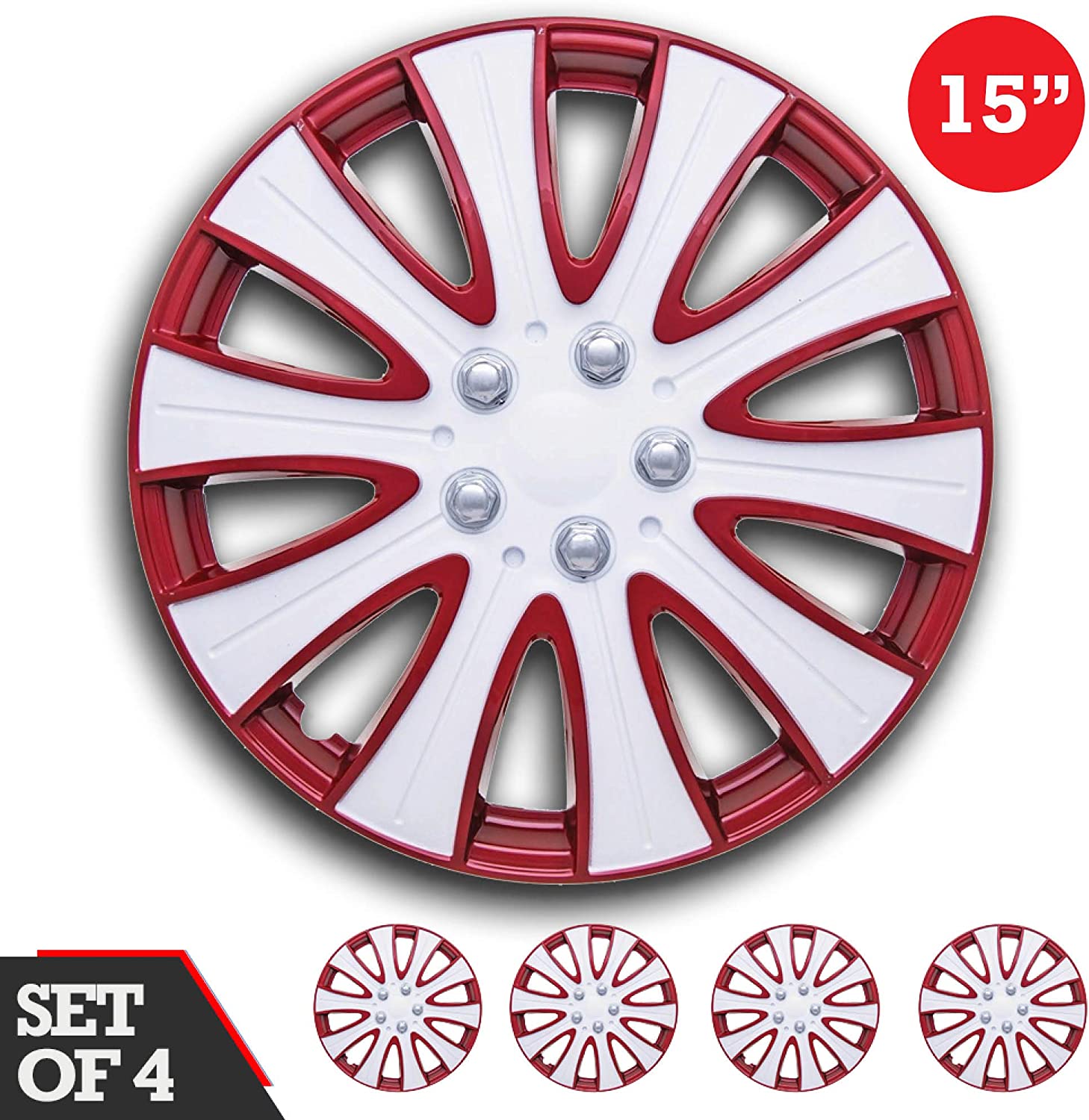 Swiss Drive HubCap Set of 4 Car Wheel HubCaps 15inch Luxurious Red and