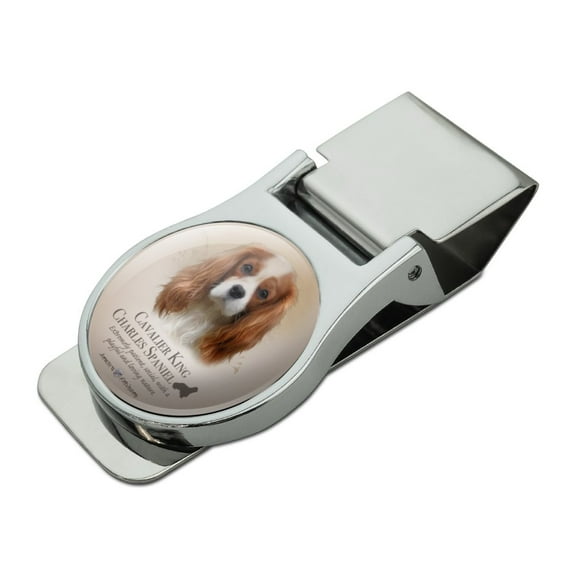 Cavalier King Charles Spaniel Dog Breed Satin Chrome Plated Metal Money Clip