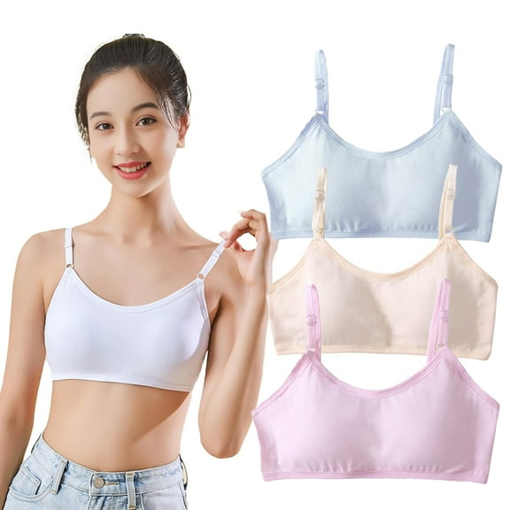 Light Sport Crop Cami Bras 10-15 Teen Student Girls Thin Cotton Bra Wire Free Push Up Breathable Teen Sports Bra Adjustable Straps Fixed Pads