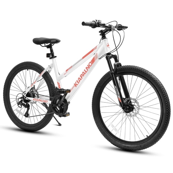 24 inch Women Mountain Bike, 21 Speeds Mountain Bicycle with Steel Frame, Dual Disc Brakes and 100mm Front Suspension, MTB Bike for Urban Trail Snow Commuter, White