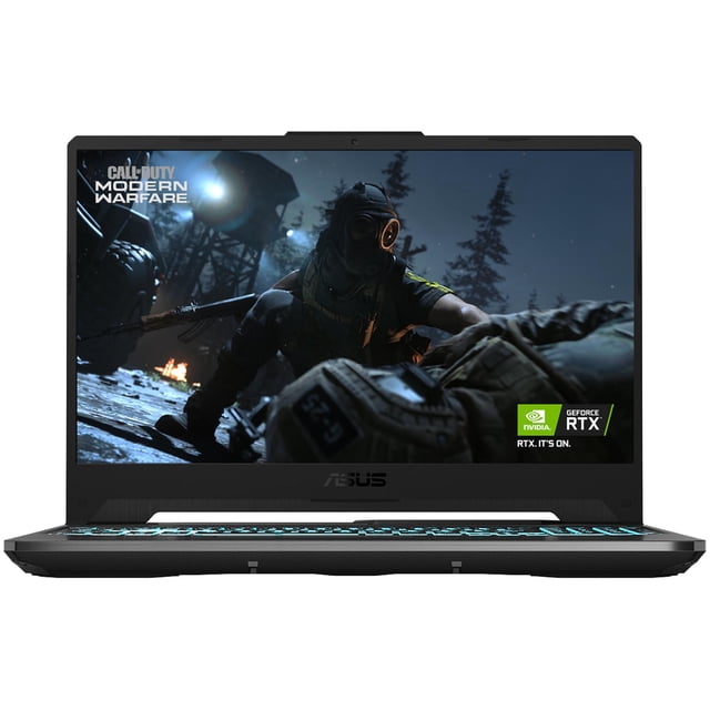 laptop gamer asus tuf gaming a15 geforce rtx 3050 amd ryzen 5 7535hs 8gb ram 512gb ssd 15.6 144hz windows 11 home teclado en español negro — Vista frontal centrada de la laptop negra con pantalla IPS 15.6" 144Hz mostrando un juego, biseles delgados, logotipo ASUS en el marco inferior y teclado retroiluminado en español (1 zona) visible; incluye GPU GeForce RTX 3050, CPU Ryzen 5, SSD M.2 512GB, 8GB DDR5 y conectividad Wi‑Fi 6/Bluetooth 5.3. Ideal para gaming portátil y tareas de rendimiento.