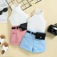 thumbnail image 4 of Kids Clothes Solid Color Sleeveless Tops Shorts with Waist Bag Ribbed Vest Summer Clothing Outfit Toddler Children Set Blue 120cm, 4 of 10