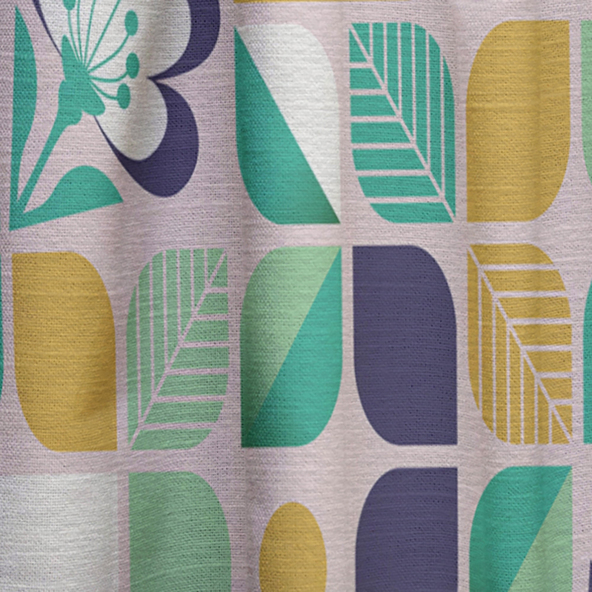 Designart 'Leaves and Flowers With Geometric Pattern' Mid-Century Modern Curtain Panel