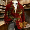 thumbnail image 2 of hlysgo Men's Retro Plaid Christmas Blazer Trendy Xmas Print Corduroy Suit Jacket Winter Holiday Party Blazer Jacket Casual Stylish Sport Coats Red S, 2 of 7