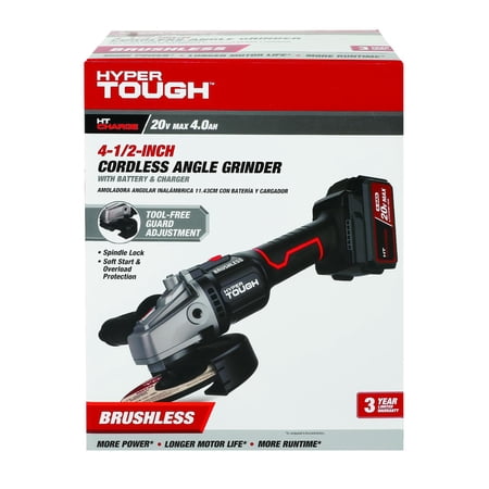 HYPER TOUGH 20V BRUSHLESS 4-1/2-IN CORDLESS ANGLE GRINDER BATTERY & CHARGER