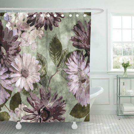 Pink And Purple Shower Curtain KSADK Watercolor Vintage Floral with Purple Lilac Pink and White Asters Phlox Bathroom Shower Curtain 60x72 inch ()