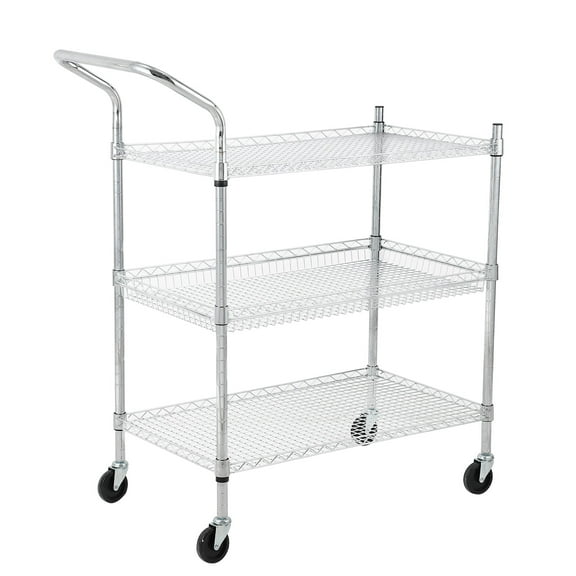 Yesurprise Kitchen Utility Cart,3-Tier Wire Rolling Utility Cart,Stainless Steel Service Cart w/Wheels and Storage Rack Handle forLaundry,Garage,Bathroom