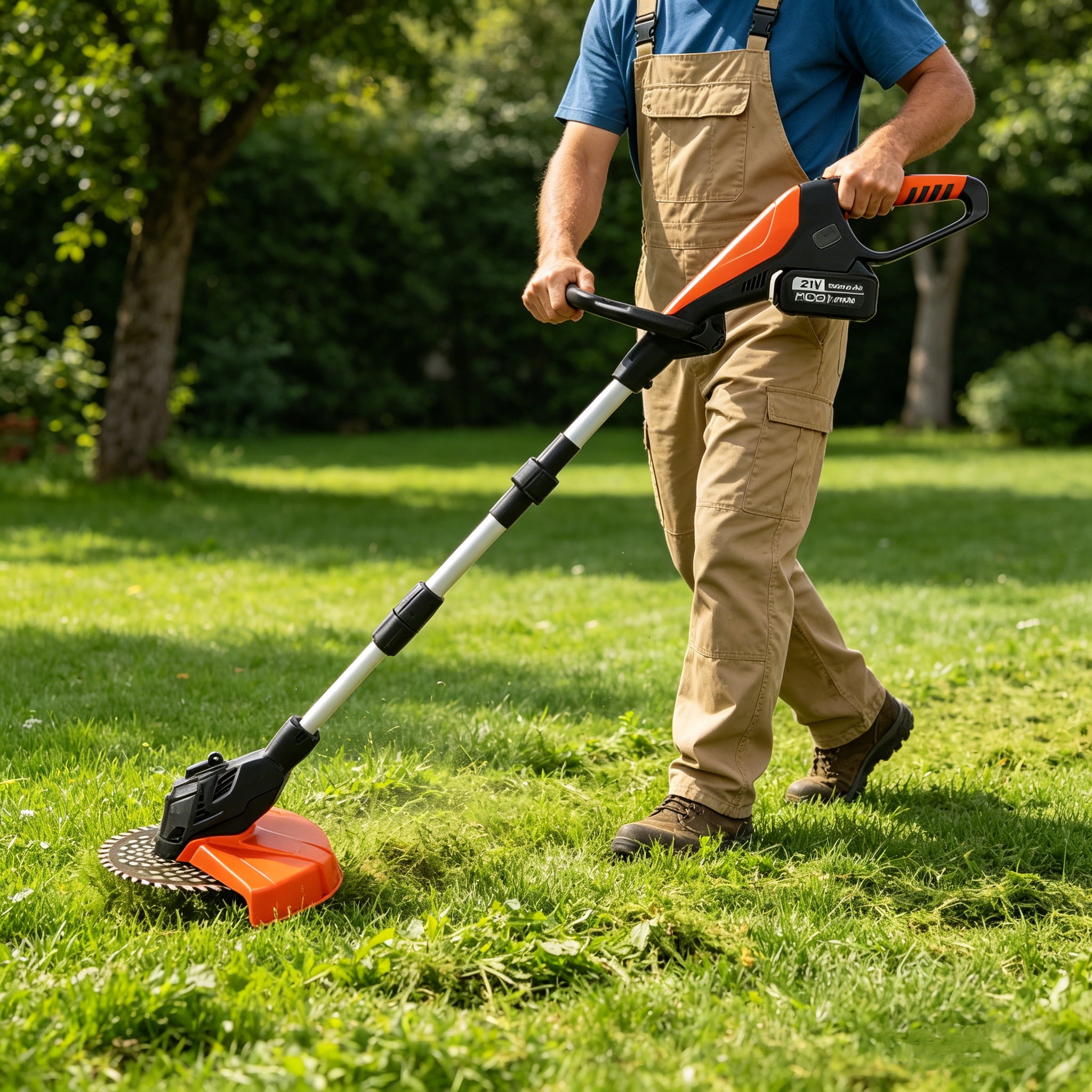 SUSUZI 21V Cordless Weed Wacker, 10in 3-in-1 Grass Trimmer with Adjustable Length & 3 Blades for Lawn & Garden, Red Black
