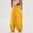 thumbnail image 4 of Pantalones Holgados Informales de Algodón para Mujer, de Pierna , con Costuras de Cordón y Bolsillos. Amarillo XXL, 4 of 6
