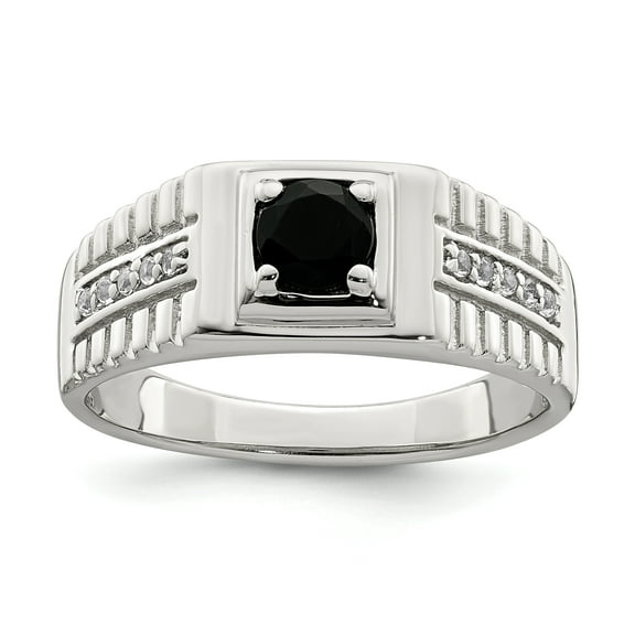Sterling Silver Men's Onyx and White Topaz Ring Size 10