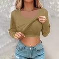 thumbnail image 2 of Ltctricy T Shirts for Women Long Sleeve Square Neck Solid Color Ribbed Slim Tunic Tops with Built in Bra Soft Casual Tees(Khaki,X-Large), 2 of 7