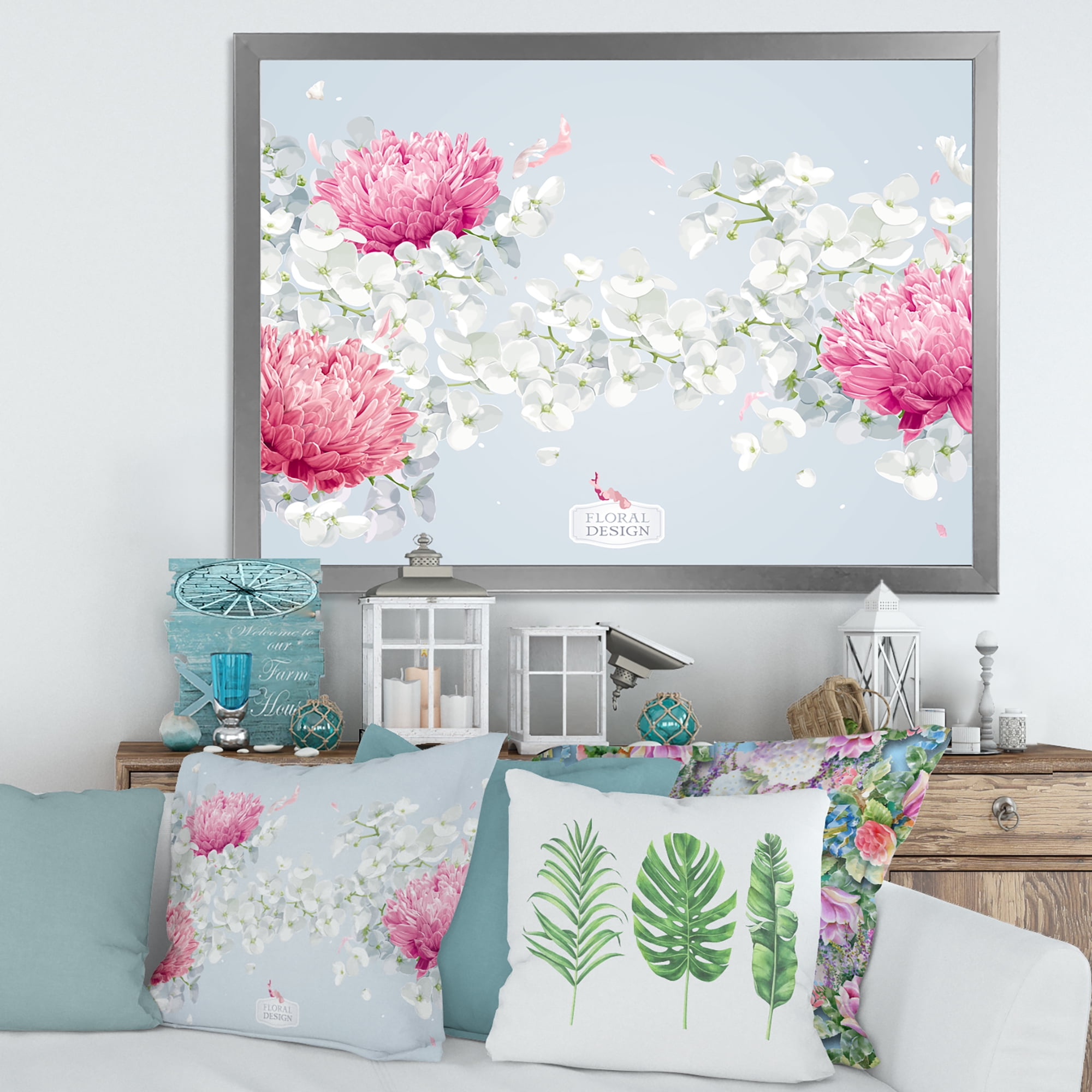 Designart 'Apple Blossom and Chrysanthemums' Traditional Framed Art Print