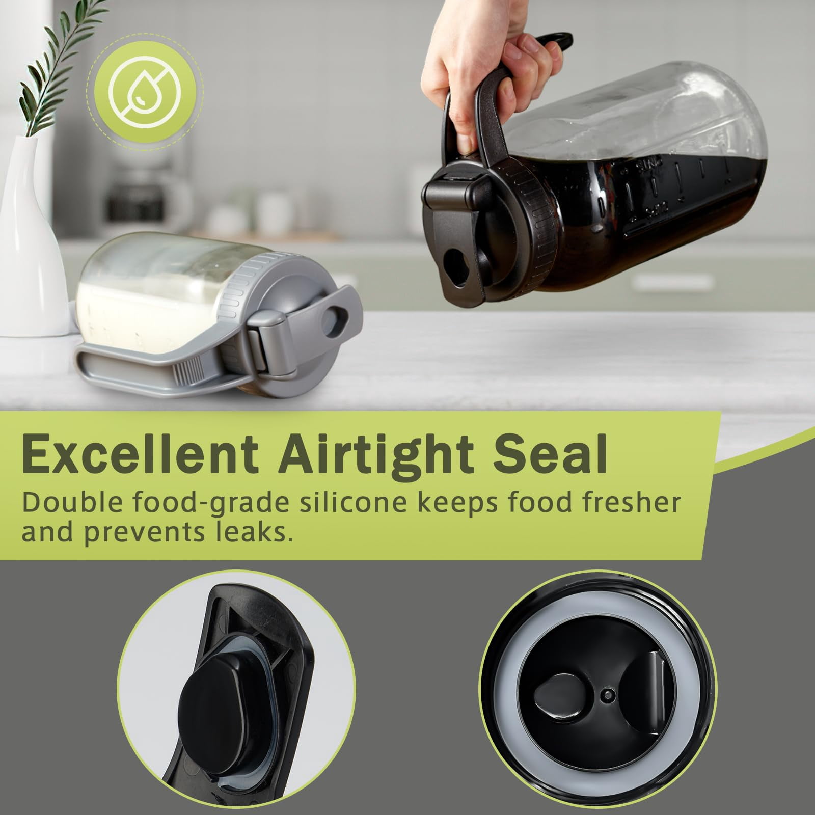 2 Pack Mason Jar With Pour Spout Lid V-shaped  64 Oz Sun Tea Double Leak Proof 2 Quart Drink Pitcher For Breastmilk Juice Coffee Creamer Iced Pitcher...
