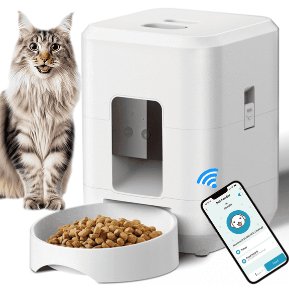 Automatic Pet Feeder, 2L WiFi Cat Feeder, Schedule Feeding Pet Food Dispenser for Cats with Bowl, Up to 10 Meals per Day
