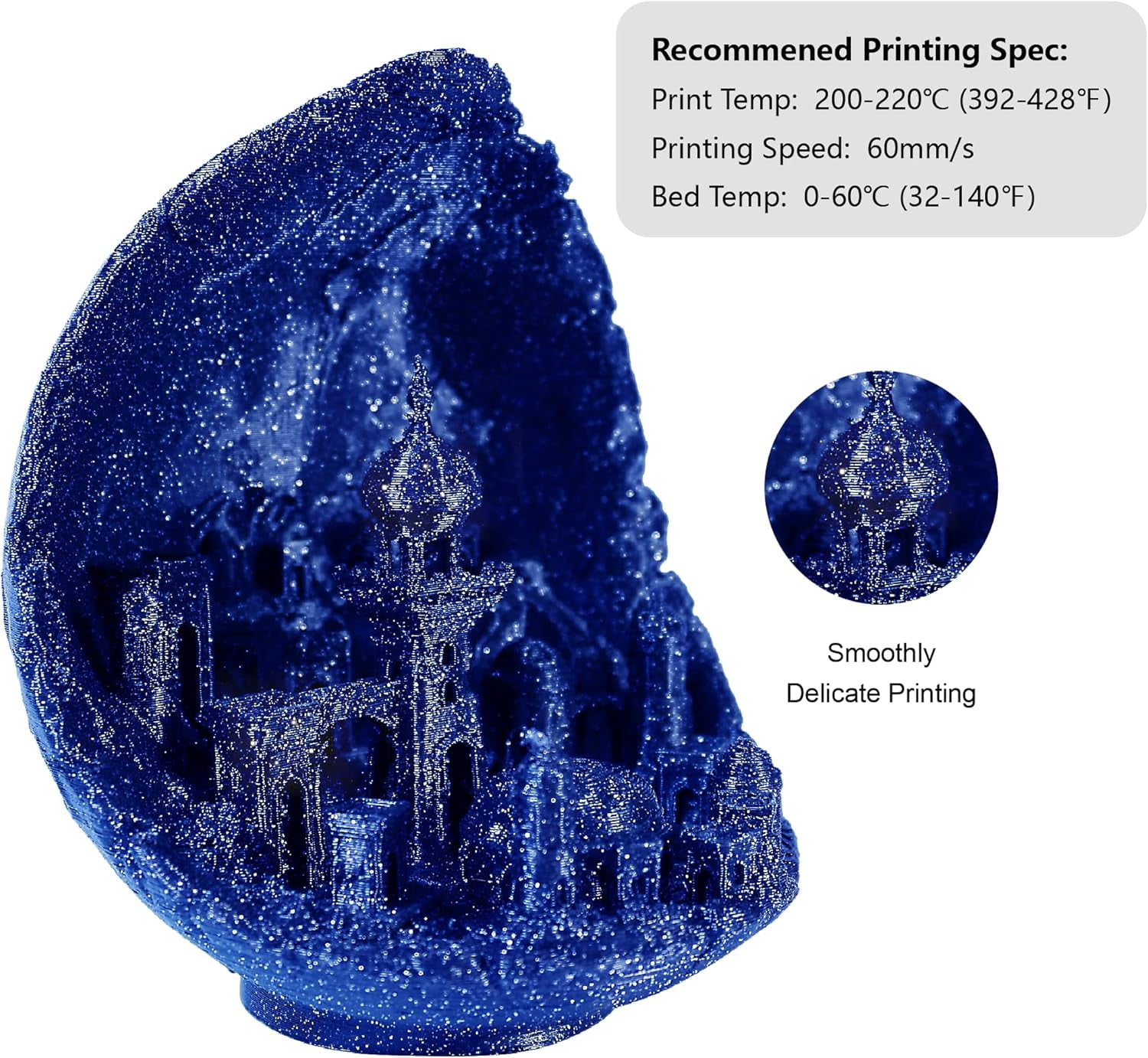 Blue Glitter PLA Filament 1.75mm, 3D Printing Sparkly Shining PLA Filament 1KG/Spool, Starry Sky Flash Surface, Dimensional Accuracy +/- 0.05 mm, Compatible with Most FDM 3D Printers/Pens