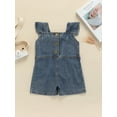 thumbnail image 3 of Honganda Denim Playsuit, Casual Solid Color Fly Sleeve Square Collar Romper, 3 of 8