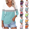 thumbnail image 1 of PEONAVET Manches 3/6549 Longueur Hauts pour Femmes, Mode Femme Décontractée Imprimé Col en V Manches 3/4 Haut/chemise à Manches Longues Col en V, 1 of 7