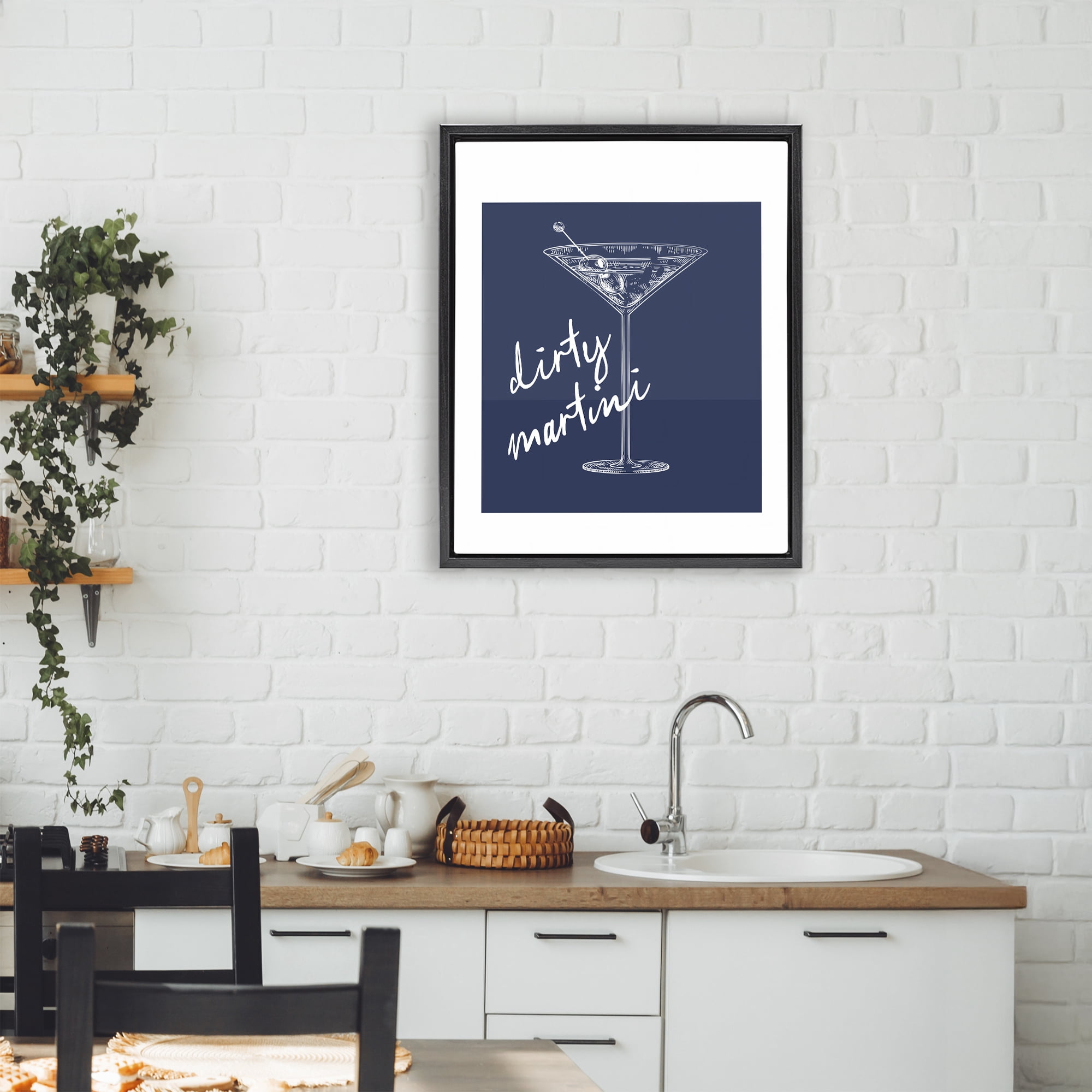 Stupell Industries Dirty Martini on Blue Black Framed Floater Canvas Wall Art, design by Lettered and Lined