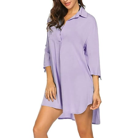 Xdegoge Beach Coverups for Women 2025 V Neck Button Pool Cover Up 3/4 Sleeve Bathing Suit Coverups Bikini Swimsuit Beach Coverups Beach Dress Shirt Purple S Vestidos Para Mujer Flash Deals