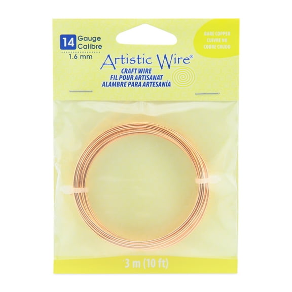 Beadalon Artistic Wire, Colored Copper Craft Wire, 14 Gauge (1.6mm), 10 ft. Bare Copper