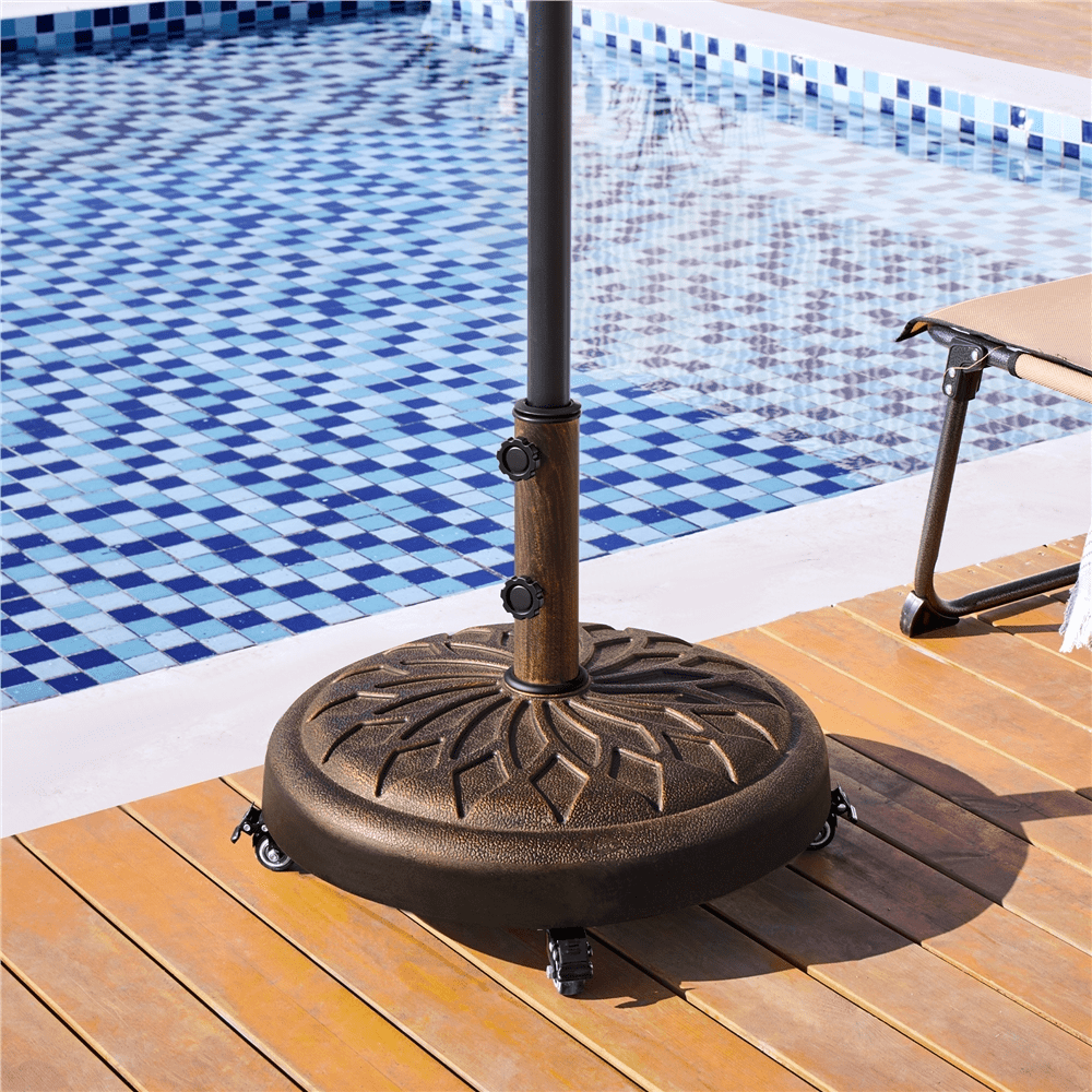 Renwick 20" Outdoor Rolling Patio Market Umbrella Base for Garden, Bronze