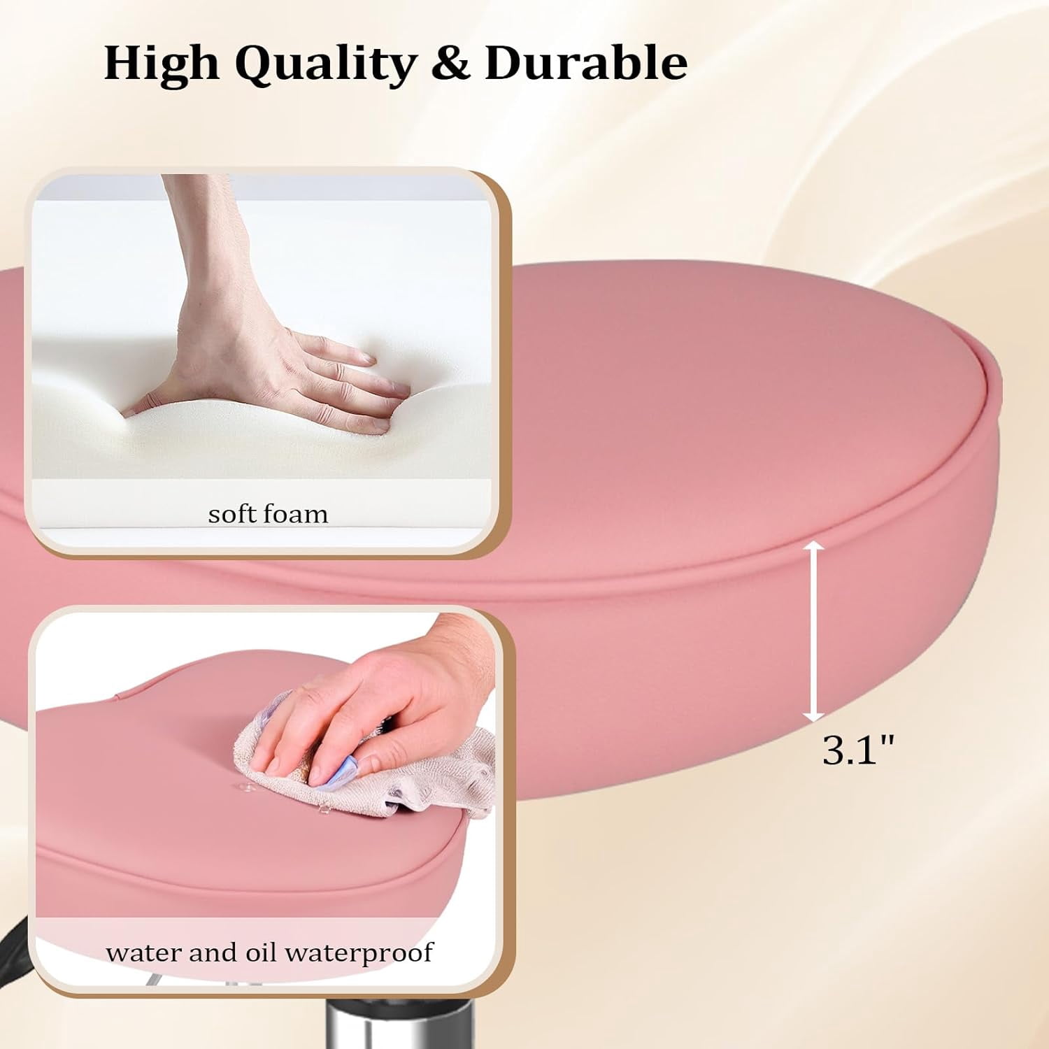 OmySalon Rolling Stool with Wheels, Hydraulic Massage Chair, Heart-Shaped Adjustable Salon Stool, Swivel Stools for Hair Stylist, Vanity SPA, Bar, Barber, Home Office, Tattoo, Hot Pink