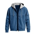 thumbnail image 4 of UVEASISHA Mens Zip Up Hoodies Lightweight Casual Corduroy Hooded Jacket Arm Pocket Long Sleeve Drawstring Full Zip Athletic Jackets Daily Streetwear Blue M, 4 of 9