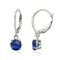 thumbnail image 3 of Created Blue Sapphire Sterling Silver 6mm Round Solitaire Dangle Leverback Earrings, 3 of 4
