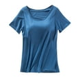 thumbnail image 2 of Chiccall Built in Bra Tops for Women Summer Short Sleeve Solid Shirts with Bra Pad Soft Lounge Clothes Trendy Outfits Blue S, 2 of 5