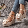 thumbnail image 5 of Womens Slippers Women's Fashionable Casual Spring And Summer Versatile Plus Size Beach Sandals Solid Color Bow Round Toe Open Toe One-Strap Wedge Sandals,Beige,38, 5 of 9