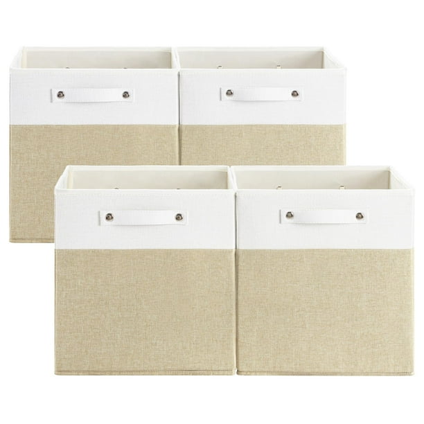 Cajas de almacenamiento con acabado de lino fino, 33 x 33 cm, blanco/caqui, paquete de 4