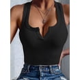 thumbnail image 4 of Women'S Summer Sleeveless Tops Ribbed Knit Notched V Neck Fitted Tank Shirts Black L, 4 of 9