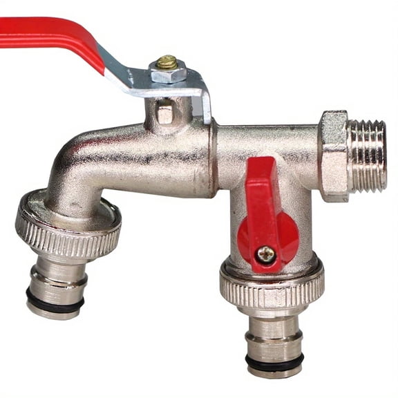 Double Hose Bib Full Copper, 1/2" Inlet & Dual 3/4" Outlet Outdoor Faucet, One Into Two Frost-Proof Brass Outdoor Spigot with 1/2" Hose Connector, Heavy Duty Water Tap for Garden Washing Machine