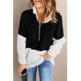thumbnail image 1 of Women's Black White Zip Neck Oversize Fluffy Fleece Pullover, 1 of 15