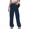 thumbnail image 3 of Bovemsi Casual Pants for Women Solid Color Pocket Work Long And Women's Daily Use Beach Trousers with Pockets, 3 of 9