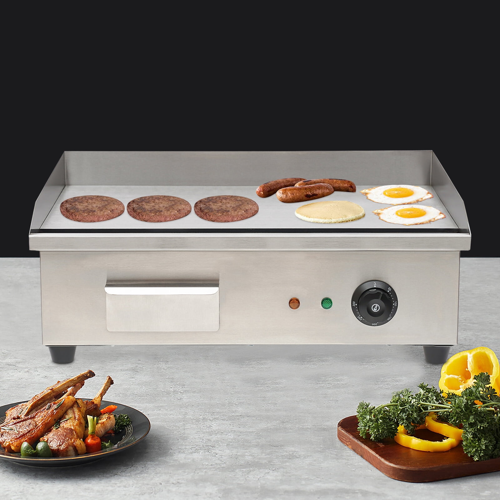 110V 3000W Commercial Electric Countertop Griddle Flat Top Grill Hot Plate BBQ 201 Stainless Steel Adjustment Temperature 50-300℃ 21.25*15.74*8.26inch for Restaurants, Snack Bars, Canteens