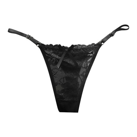 YHGFVOKJ Womens Underwear Sexy Low Waist Ultra Thin See Through Wicking Brief Transparent Hollow Lace Thong Panties Womens Seamless Underwear Black One Size
