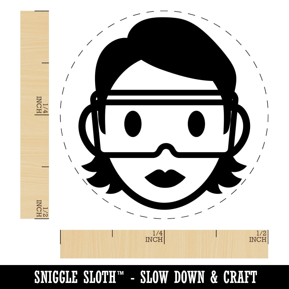 Occupation Scientist Lab Chemist Woman Icon Self-Inking Rubber Stamp Ink Stamper - Blue Ink - Mini 1/2 Inch