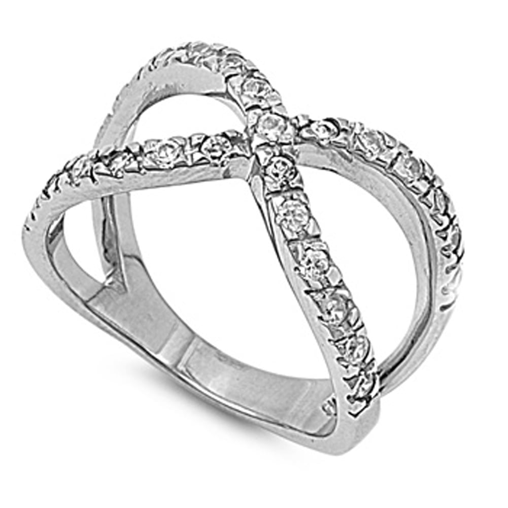 Women's Silver Infinity Cubic Zirconia Stainless Steel Engagement Ring Size 