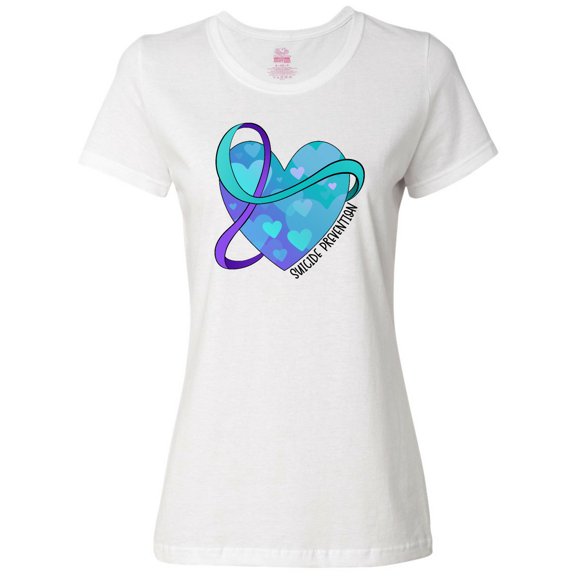 Inktastic Suicide Prevention Awareness Purple and Teal Heart Ribbon Women's T-Shirt