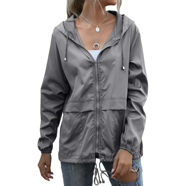 Imperméable pour Femmes, Veste Légère avec Capuche et Poches pour Extérieur