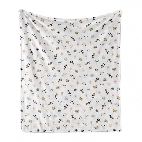 Valentine's Day Soft Flannel Fleece Blanket, Romantic Day Along Tears on the Eye Rose Love Letters Breakups, Cozy Plush for Indoor and Outdoor Use, 60" x 80", Pale Grey Beige Coral, by Ambesonne