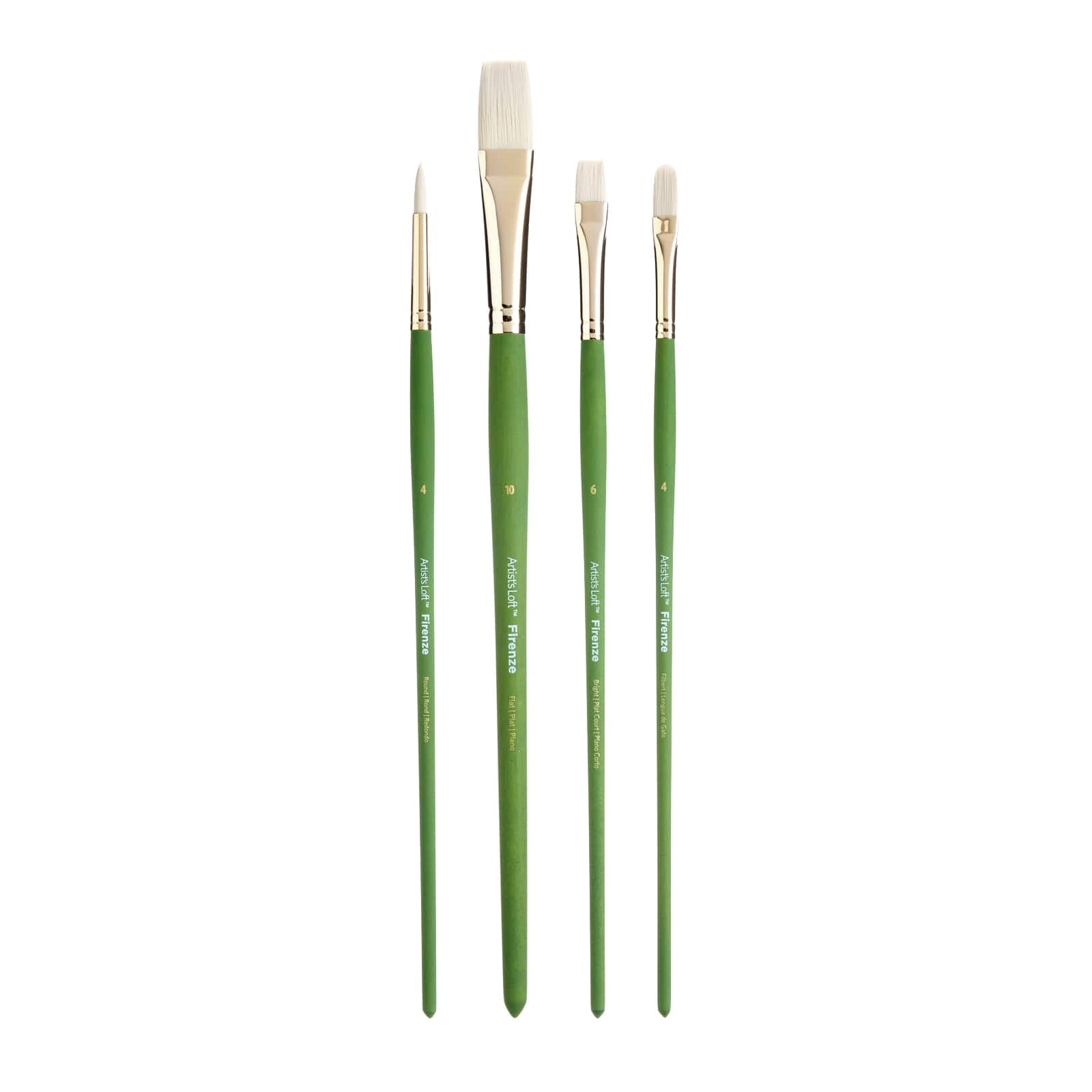 Artist's Loft Long Handle Paint Brush Set - Stiff Triple-Blended Taklon, Assorted Shapes, 4-Piece