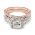 thumbnail image 3 of AFFY 1.50CT Princess & Round Moissanite Diamond Halo Bridal Ring Set for Women 14K Solid Rose Gold-4, 3 of 8